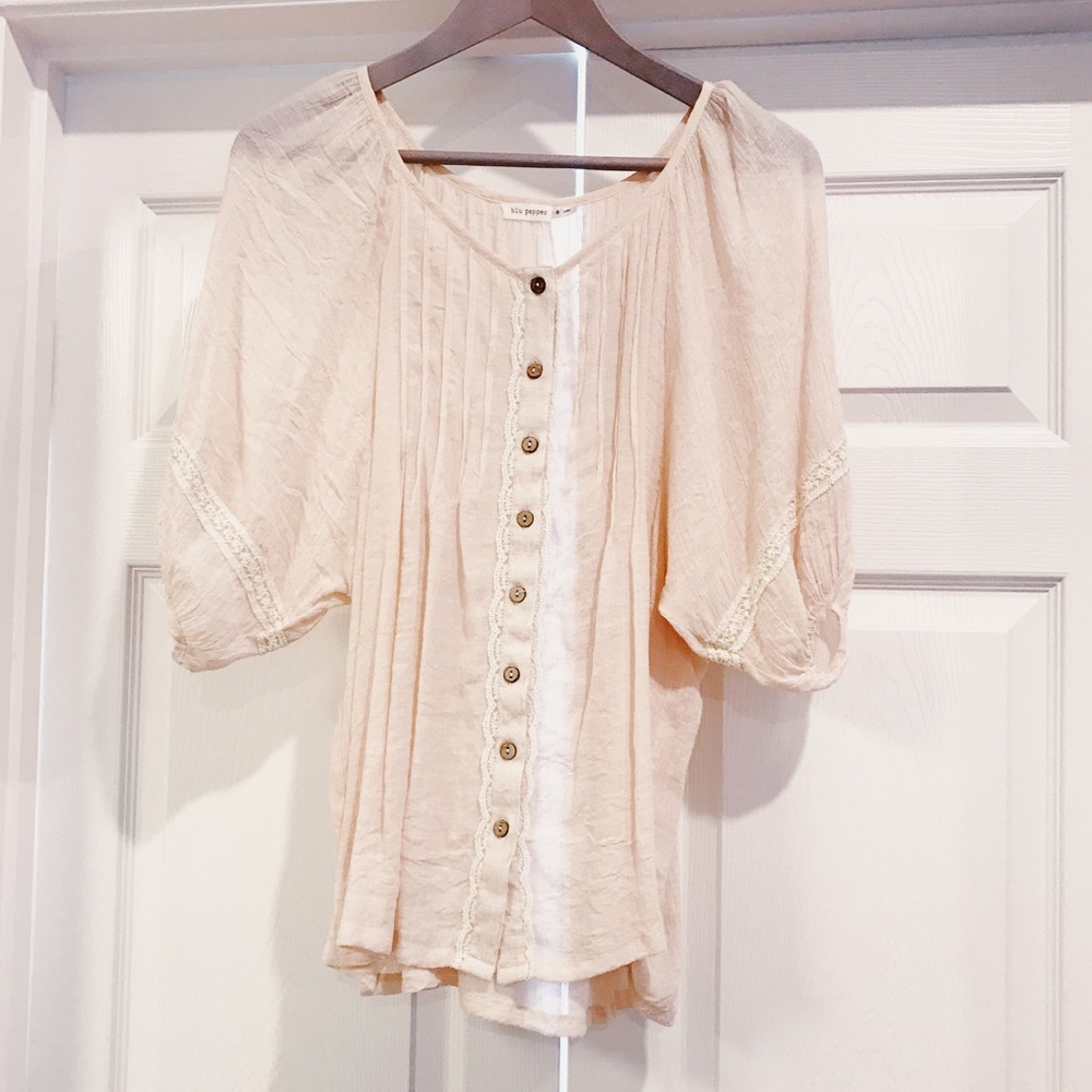 Blu Pepper Nude Button Down Blouse - image 2